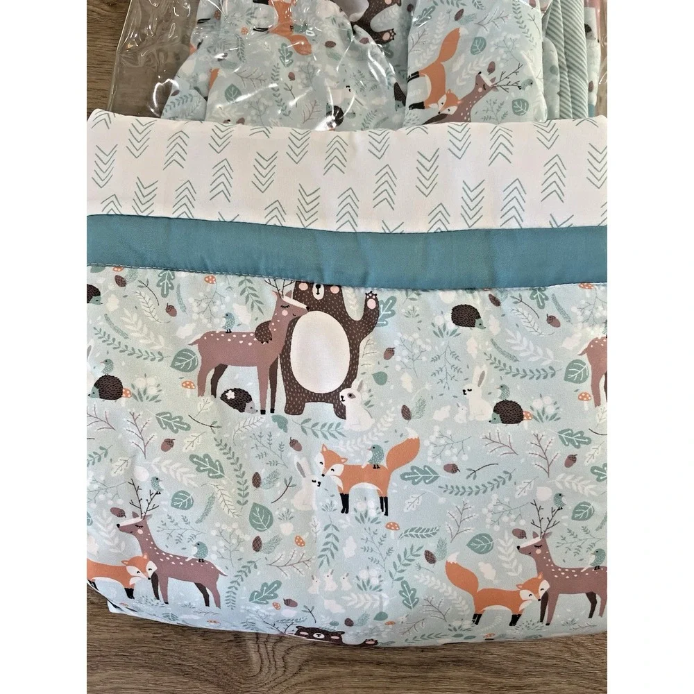 My Baby Sam Forest Friends‎ 4 Pc Nursery Crib Bedding Set Quilt Sheet Skirt Rail